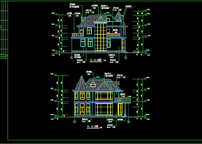 分享某别墅一整套建筑结构施工cad施工图效果图